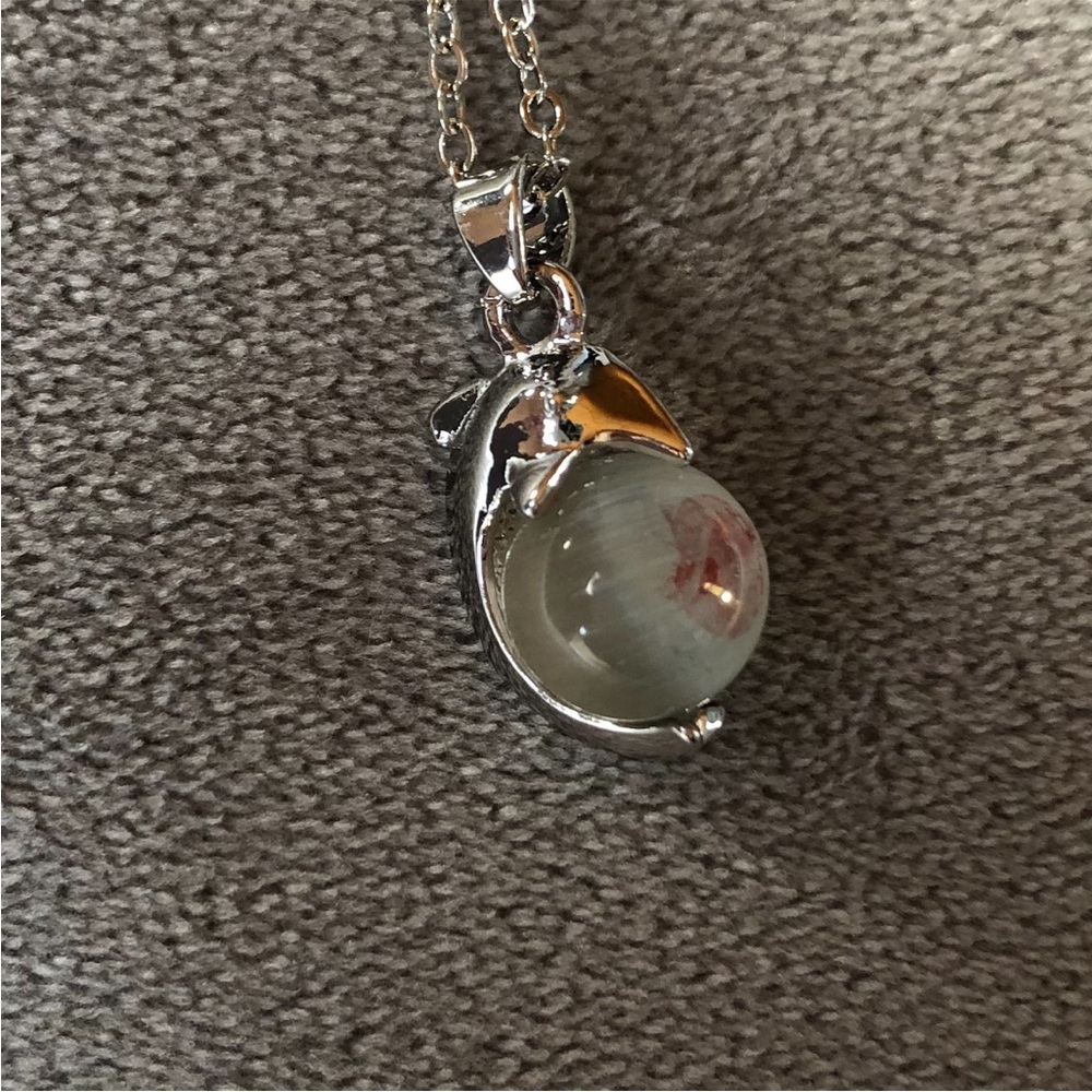 Dolphin with Coloured Marble ~ Silver Tone Adjustable Necklace ~ Brand New!